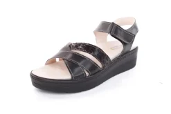 Fußbequem Damen Sandale Leder Wechselfußbett Klettverschluss schwarz S13 10301