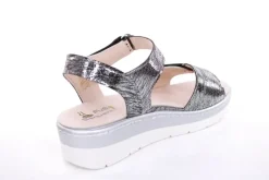 Fußbequem Damen Sandale Wechselfußbett metallisch glänzend schwarz S13 10101