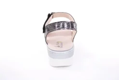 Fußbequem Damen Sandale Wechselfußbett metallisch glänzend schwarz S13 10101