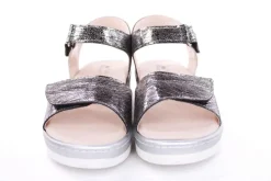 Fußbequem Damen Sandale Wechselfußbett metallisch glänzend schwarz S13 10101