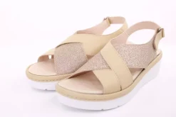 Fuß Bequem Damen Sandale Wechselfußbett Klettverschluss beige S14  10013