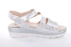 Fußbequem Damen Sandale Wechselfußbett metallisch glänzend weiß S13 10201