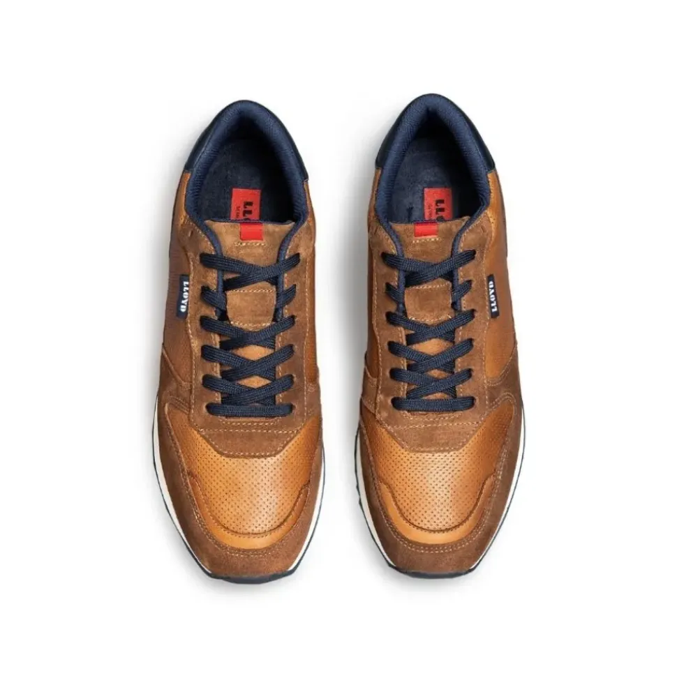Lloyd Herren Sneaker EDMOND gelochtes Leder Variofootbed BRAUN/BLAU 14-414-13