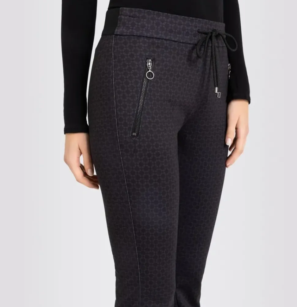 MAC JEANS EASY Smart Jersey- Hose Tunnelzug Ornament- Muster schwarz S23 0107L271000