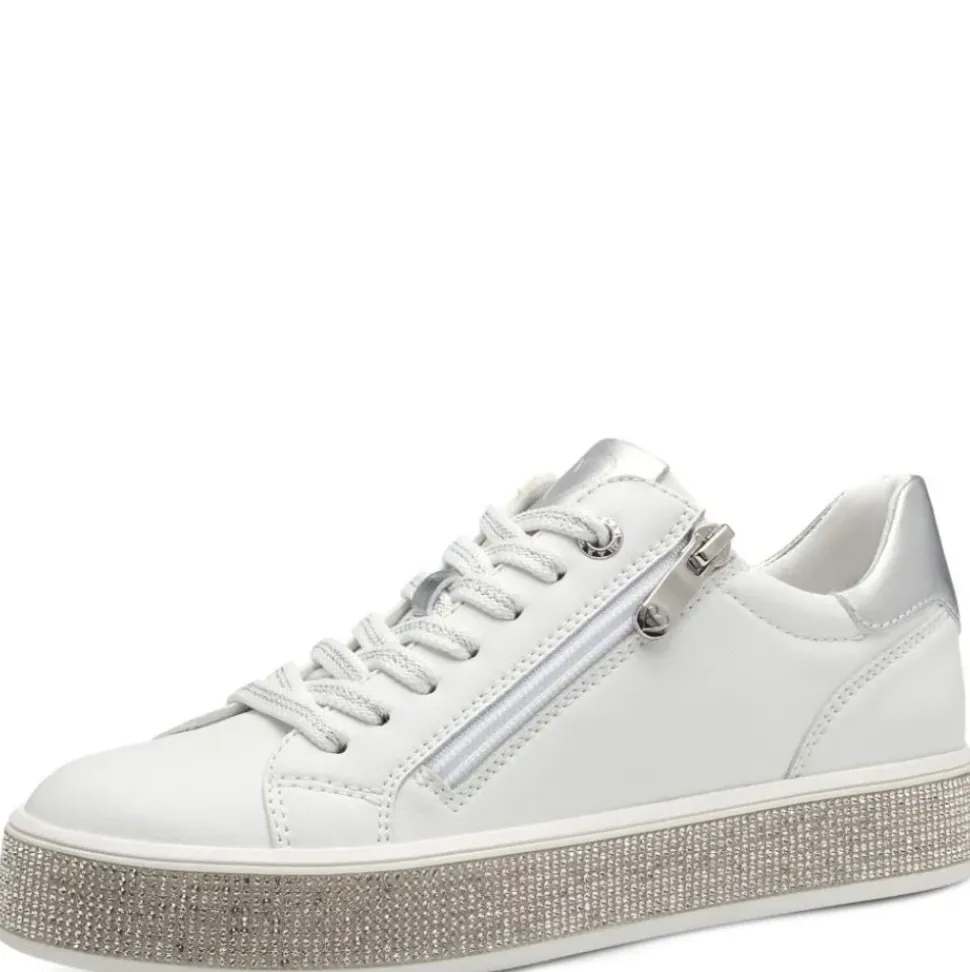 Marco Tozzi Damen Sneaker Plateausohle Strasssteinbesatz weiß S14 2-23715-42