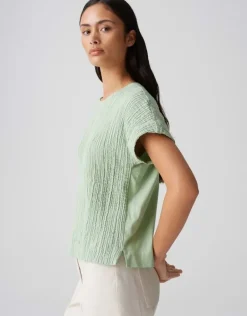 OPUS Blusentop SUNNSA loose im Material Mix cream/grün S15 10402012176100