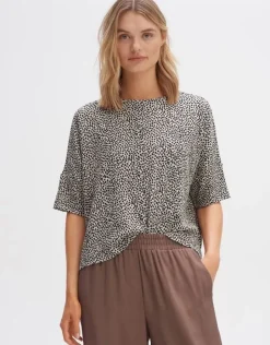 OPUS Boxyshirt SULIKI SPOT Loose Allover- Print beige grün S14 10179812291100