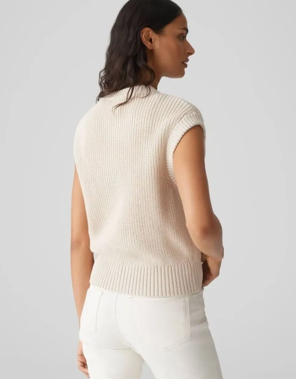 OPUS gerippte Strickweste DUFKA beige S15 10385012985315