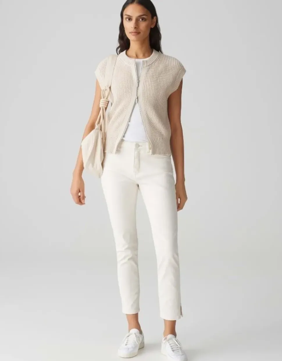 OPUS gerippte Strickweste DUFKA beige S15 10385012985315