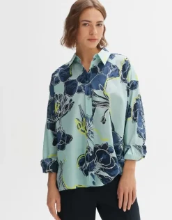 OPUS Hemdbluse FENLO BLOOM Oversize BCI Cotton blau S14 10157212062242
