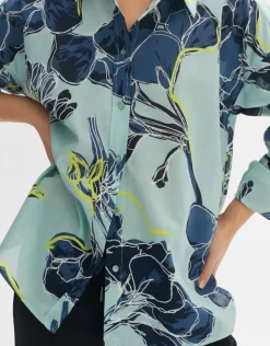 OPUS Hemdbluse FENLO BLOOM Oversize BCI Cotton blau S14 10157212062242