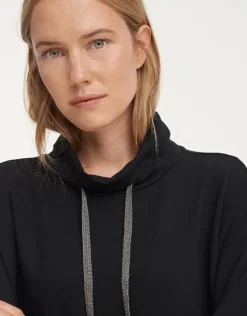 OPUS Jerseykleid Wameli Eingriffstaschen Turtleneck schwarz S21 248299443