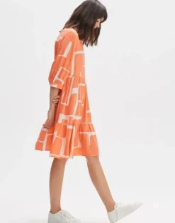 OPUS Kleid WULARI GRAPHIC A-Linie aus Viskose grün orange S14 10164812164100