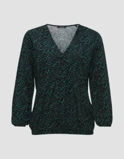 OPUS Langarmshirt Sannah splendid Allover- Druck Gummibund grün S23 10094011634100