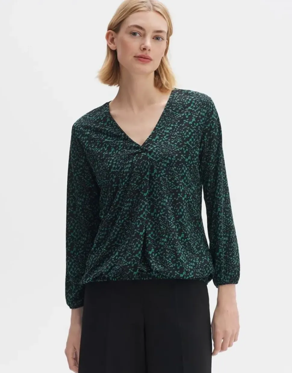 OPUS Langarmshirt Sannah splendid Allover- Druck Gummibund grün S23 10094011634100