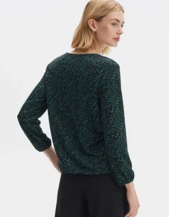 OPUS Langarmshirt Sannah splendid Allover- Druck Gummibund grün S23 10094011634100
