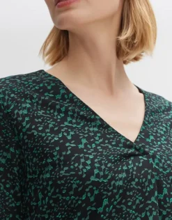 OPUS Langarmshirt Sannah splendid Allover- Druck Gummibund grün S23 10094011634100