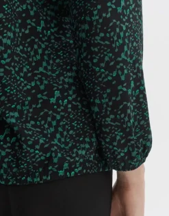 OPUS Langarmshirt Sannah splendid Allover- Druck Gummibund grün S23 10094011634100