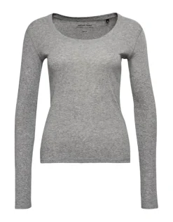 OPUS Langarmshirt Sorana Rundhalsausschnitt schmale Passform weiß, grau S22 236879343