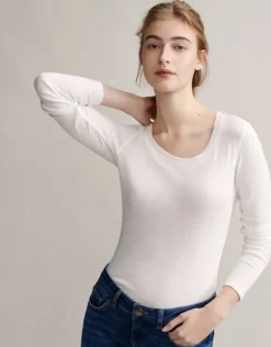OPUS Langarmshirt Sorana Rundhalsausschnitt schmale Passform weiß, grau S22 236879343