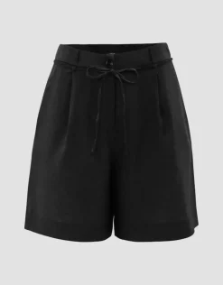 OPUS Leinenshorts MARILLA Wide mit Bundfalten schwarz S14 10290410671100
