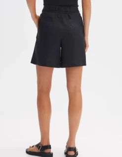 OPUS Leinenshorts MARILLA Wide mit Bundfalten schwarz S14 10290410671100
