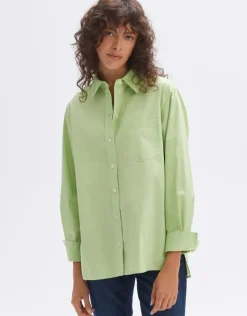 OPUS Oversize Bluse Fabino aus BCI Cotton grün S14 1024709323100