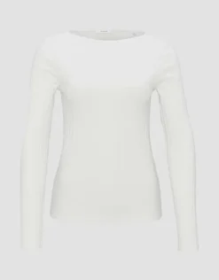 Opus Rippenshirt Sovke langarm weiß, grün S23 10144311105100