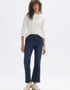 Opus Rippenshirt Sovke langarm weiß, grün S23 10144311105100