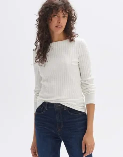 Opus Rippenshirt Sovke langarm weiß, grün S23 10144311105100