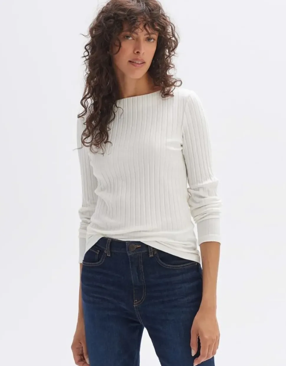 Opus Rippenshirt Sovke langarm weiß, grün S23 10144311105100