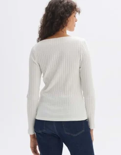 Opus Rippenshirt Sovke langarm weiß, grün S23 10144311105100