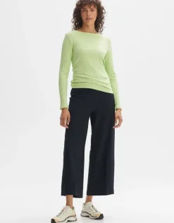 Opus Rippenshirt Sovke langarm weiß, grün S23 10144311105100