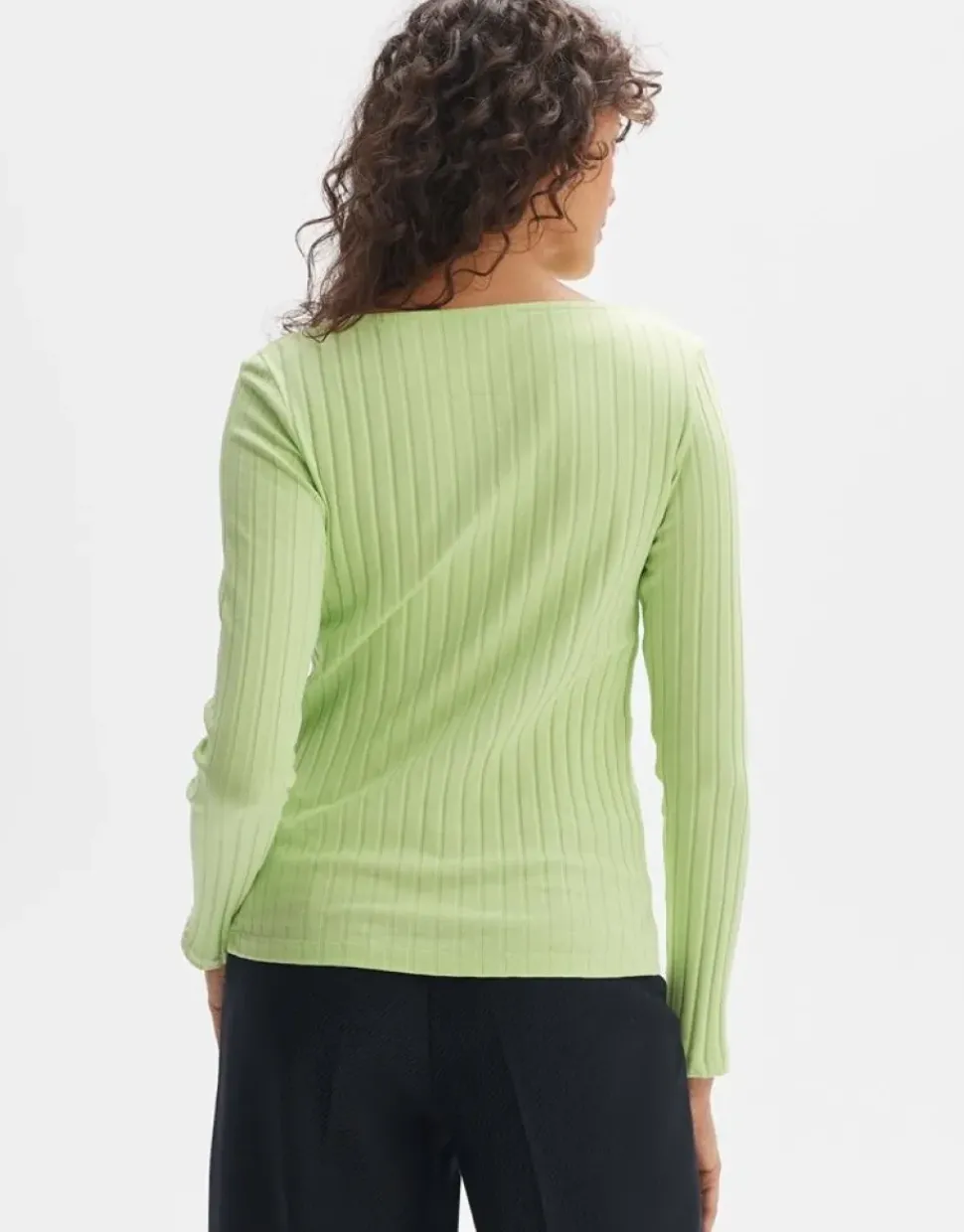 Opus Rippenshirt Sovke langarm weiß, grün S23 10144311105100