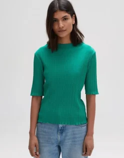 OPUS Shirt Sopami Plissee- Ware gekringelte Kanten Stehkragen grün S23 10195011541207