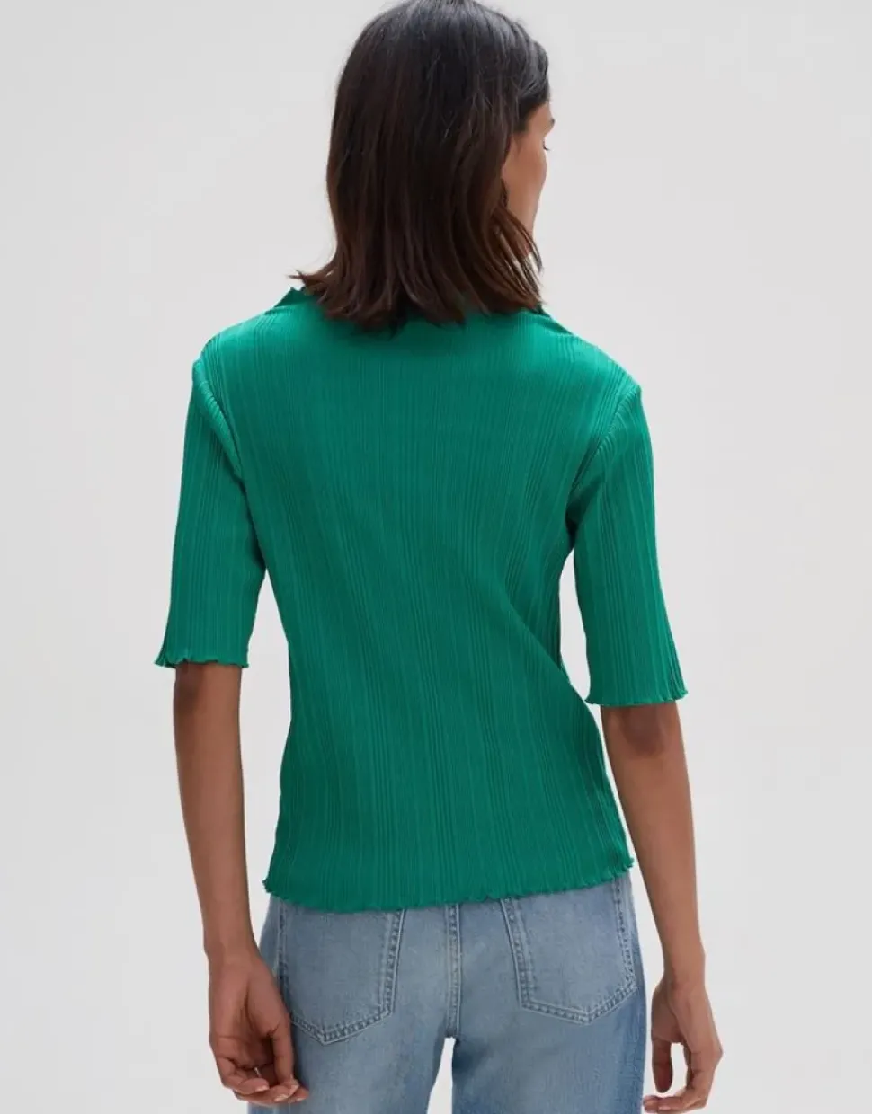 OPUS Shirt Sopami Plissee- Ware gekringelte Kanten Stehkragen grün S23 10195011541207
