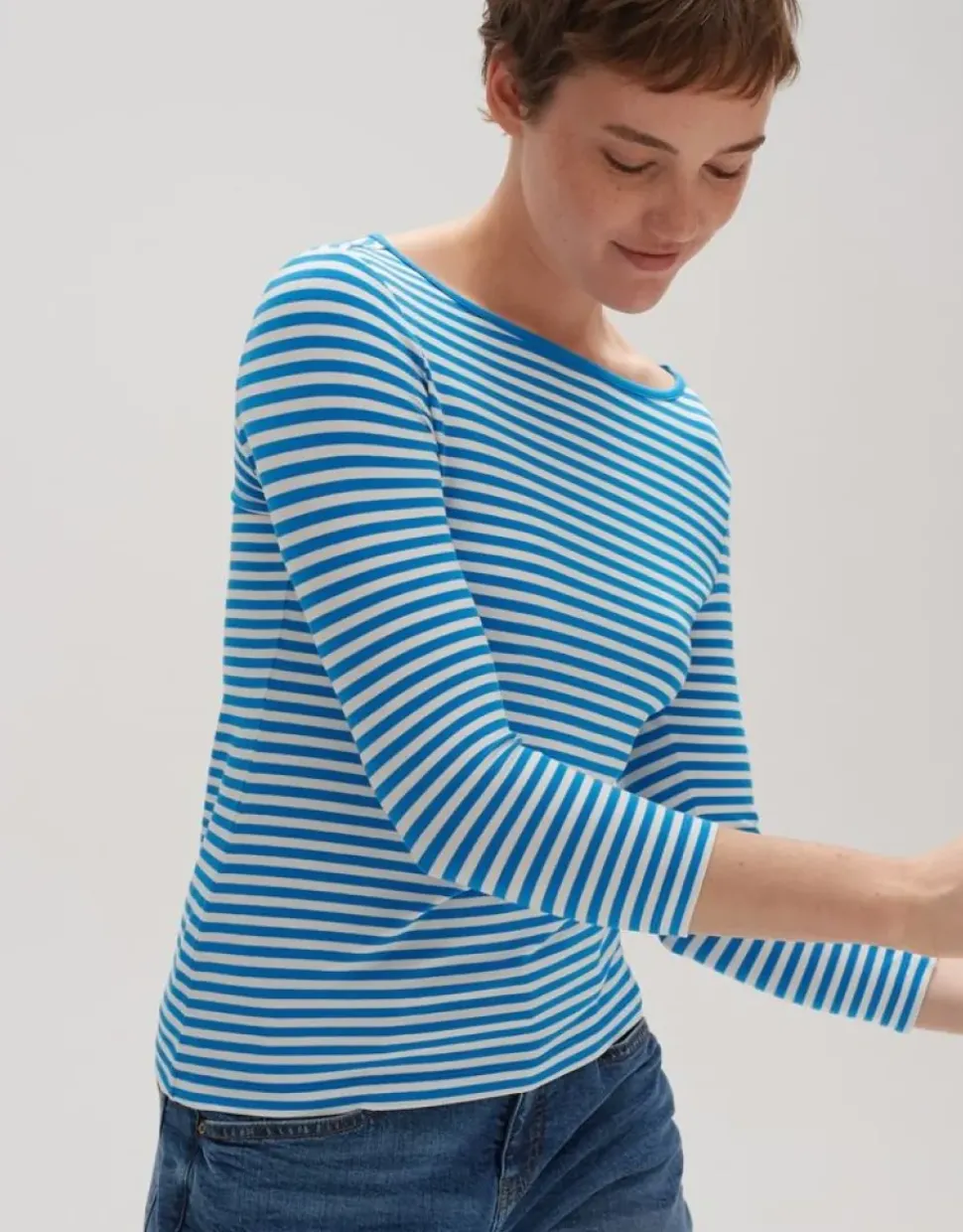 OPUS Shirt Sopili 3/4 Arm gestreift grün, blau S13 10144011138100