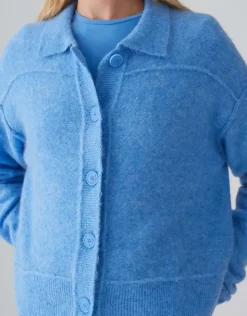 OPUS Strickjacke DANEKE Knopfleiste Mohair blau S15 10350912559100
