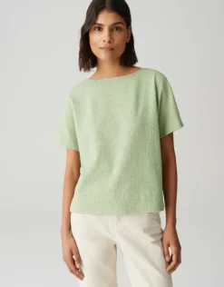 OPUS Strukturiertes Shirt SUPPI Batwing  FIT grün / weiss S15 10386613109100