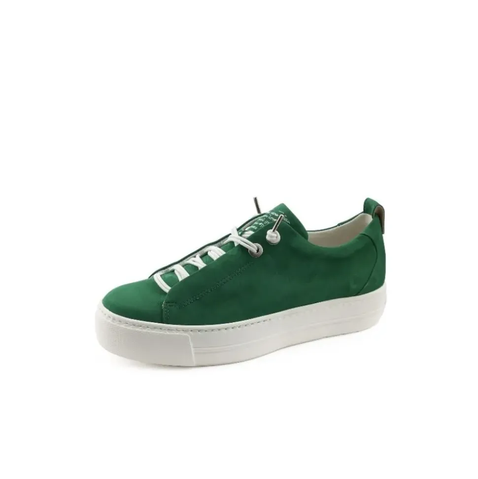 Paul Green Super Soft Pauls Sneaker Nubukleder Logoprägung silberfarbene Details grün S14 5017-235