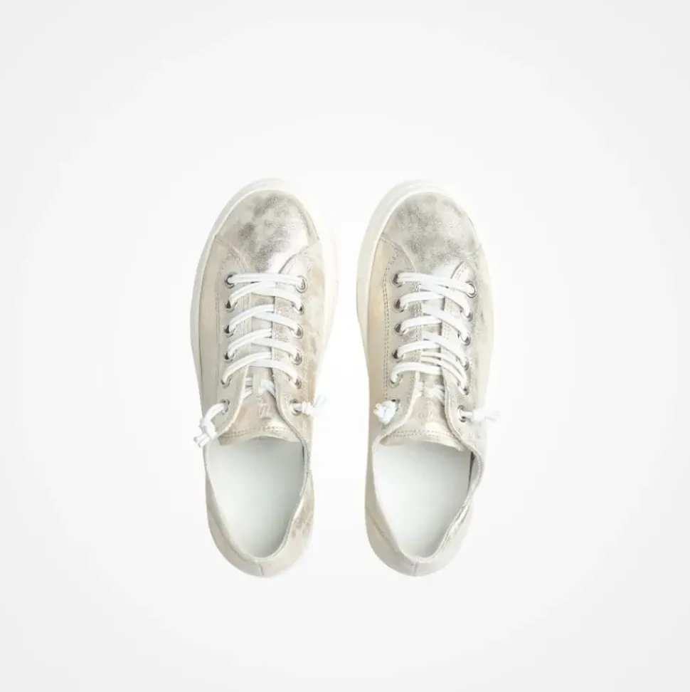 Paul Green Super Soft Pauls Sneaker Leder Relaxweite Metallic Look Wechselfußbett beige S14 4081-035