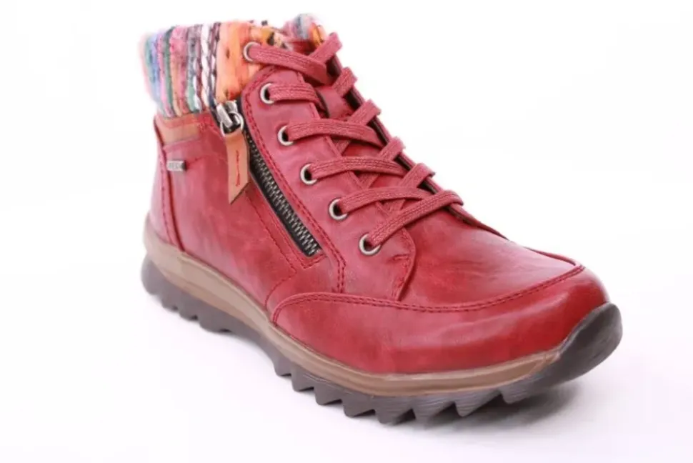 PETER ERIKSON Damen Boot Strickrand Schnürung und Reißverschluss ROT, SCHWARZ und TAN Warmfutter 58212-C24002 TEX