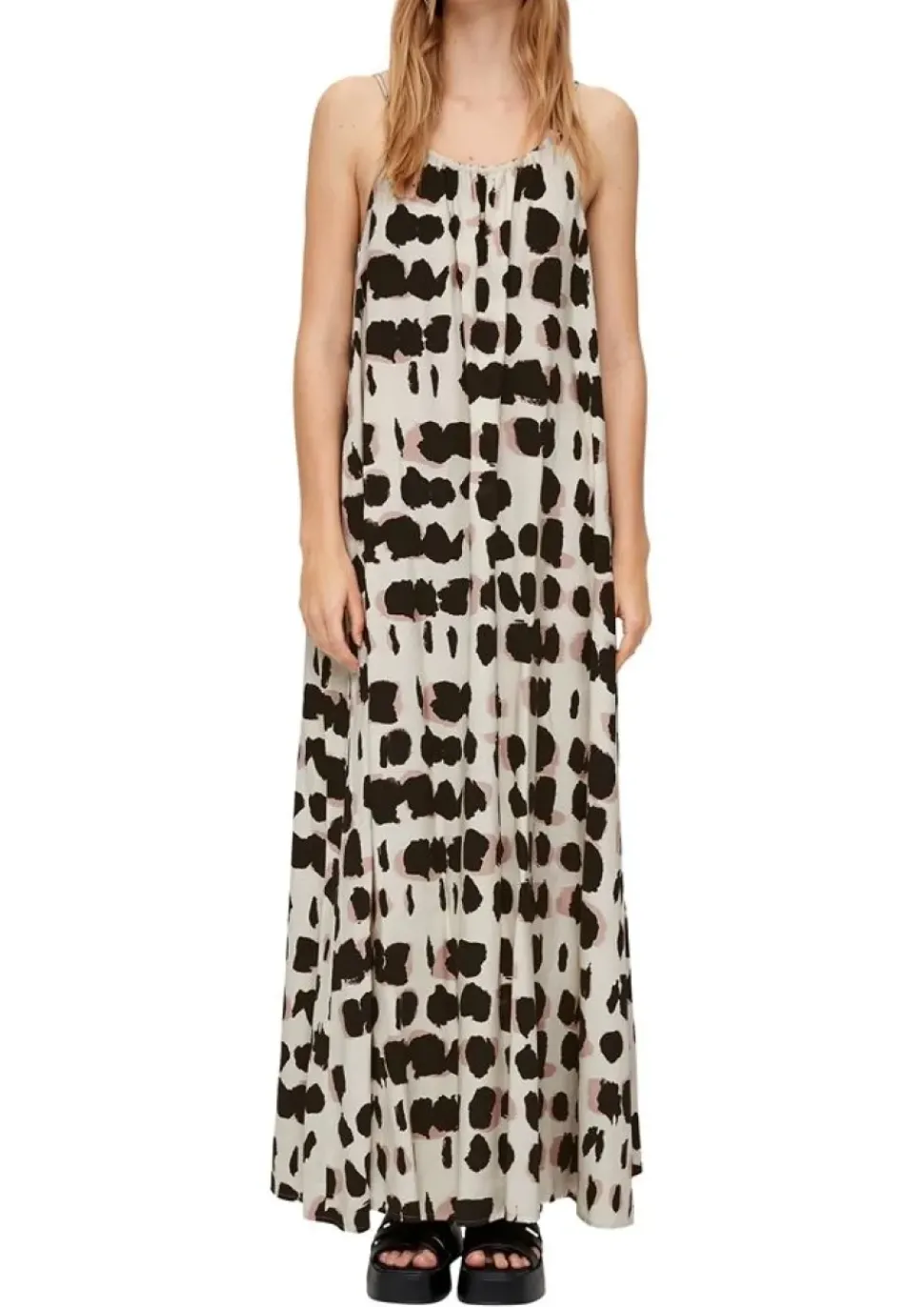 QS designed by Feines Sommerkleid aus Viskose beige/schwarz S13 2128175