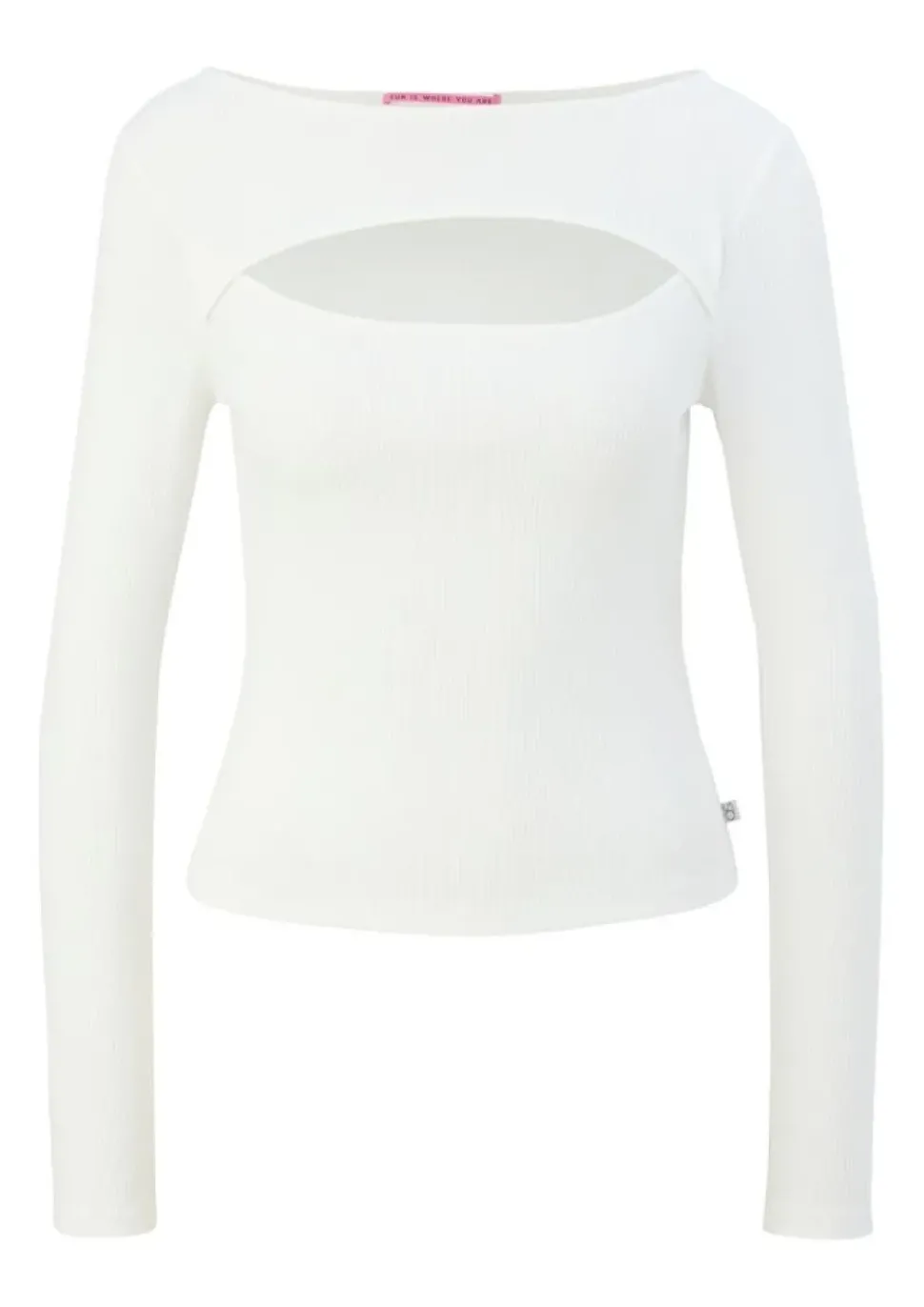 QS designed by Langarmshirt mit Cut-Out weiß, schwarz S13 2127642