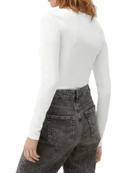 QS designed by Langarmshirt mit Cut-Out weiß, schwarz S13 2127642