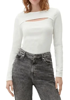 QS designed by Langarmshirt mit Cut-Out weiß, schwarz S13 2127642