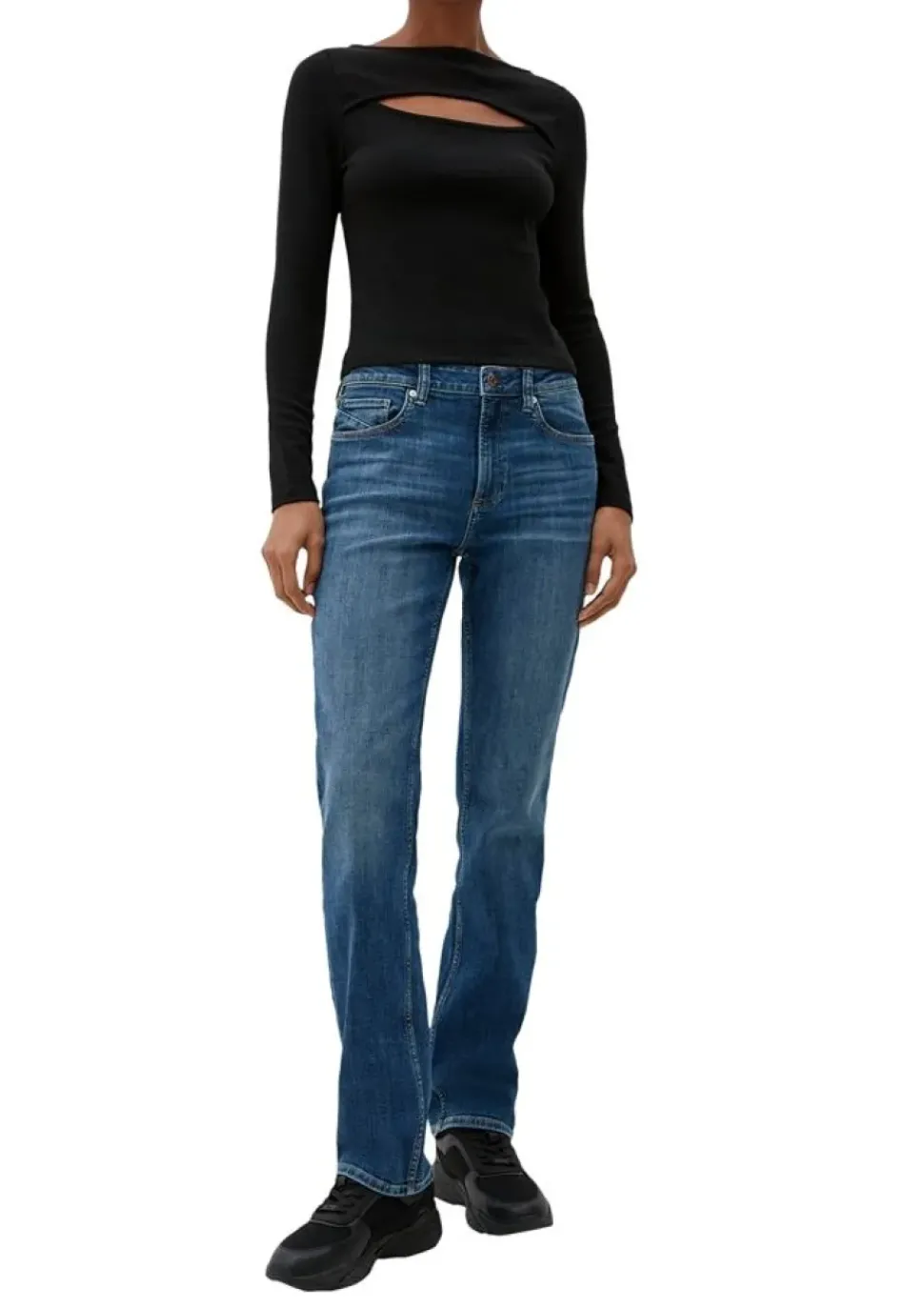 QS designed by Langarmshirt mit Cut-Out weiß, schwarz S13 2127642