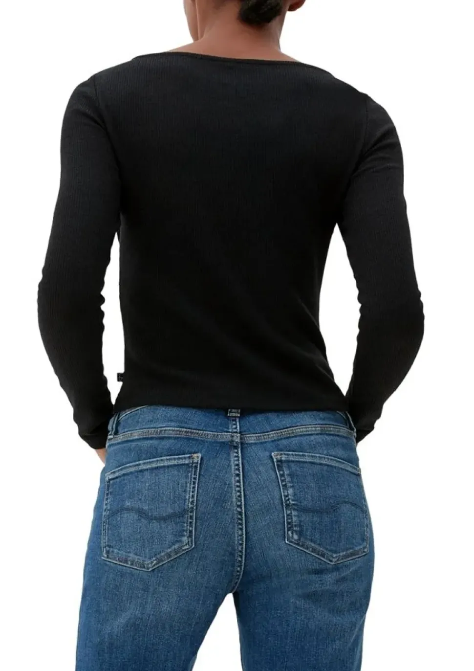 QS designed by Langarmshirt mit Cut-Out weiß, schwarz S13 2127642