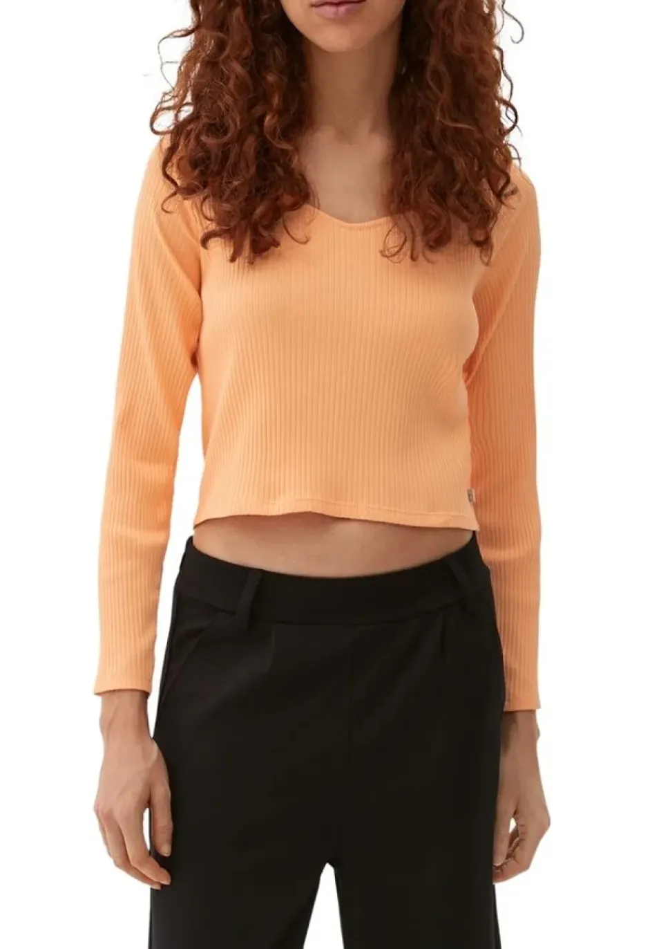 QS designed by Longsleeve mit Rippstruktur orange, blau S13 2127640