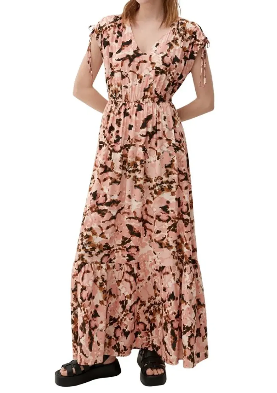 QS designed by Maxi-Kleid aus Viskose orange S23 2124787